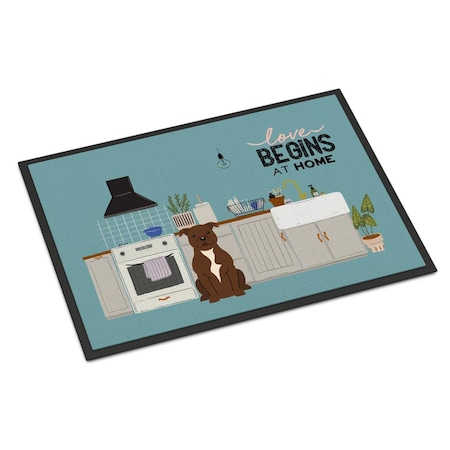 Carolines Treasures 18 x 27 in. Chocolate Staffordshire Bull Terrier Kitchen Scene Indoor or Outdoor Mat CK7752MAT
